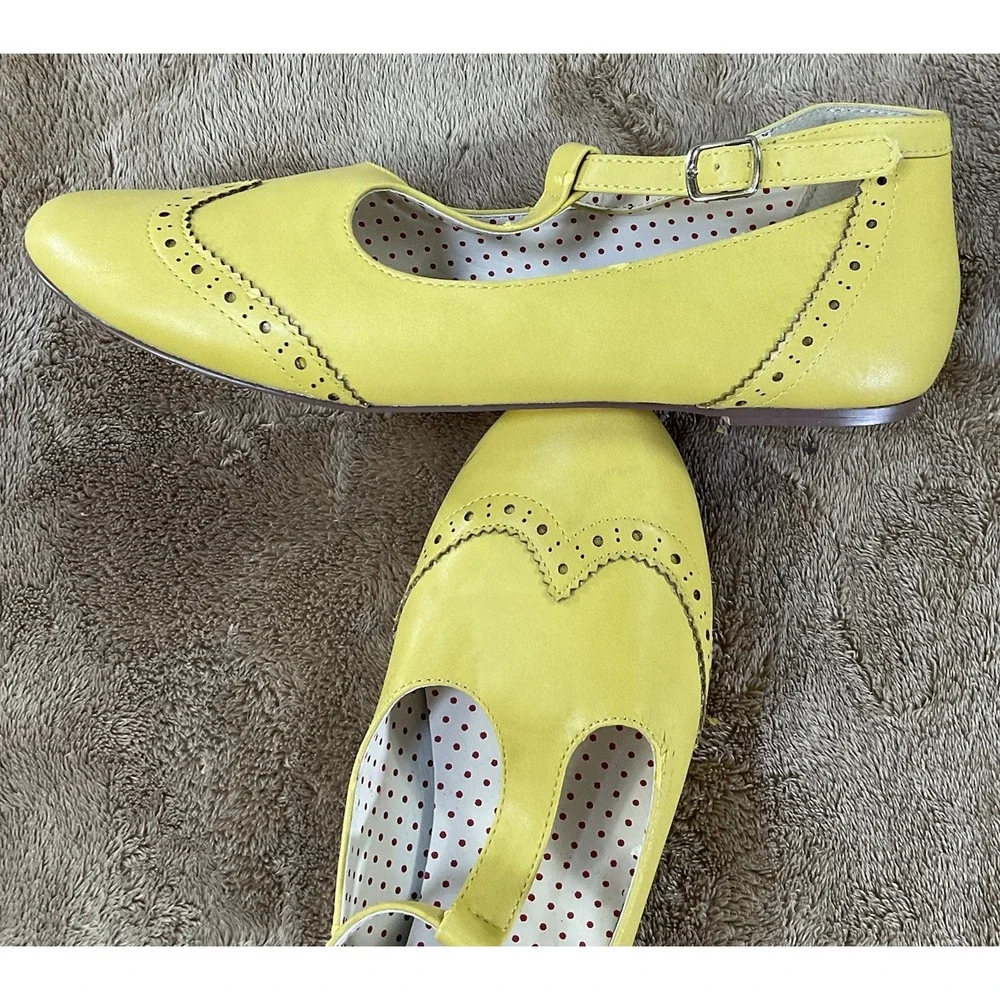 But Another Innocent Tale Butter Yellow Buckle Flat Mary Jane's Trendy Casual